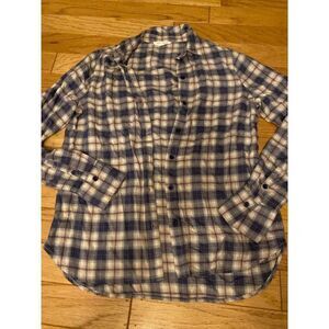 BeachLunchLounge women's soft plaid button down collared long sleeve shirt sz S